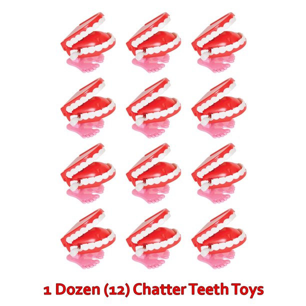 Plastic Wind-Up Chomping Teeth - Pack of 12 Chattering Walking & Jumping