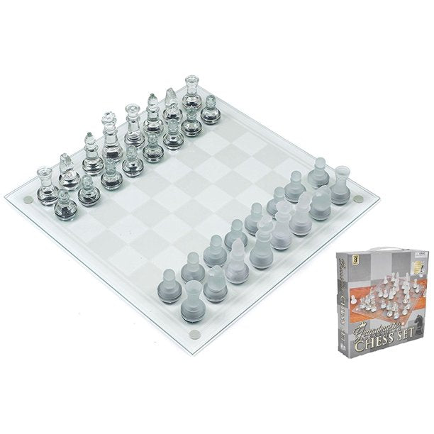 Glass Chess Game Set - 7.5" - Fine Solid Glass Classic Chess Pieces with Padded Bottom & Crystal Chess Board - Great Christmas Gift