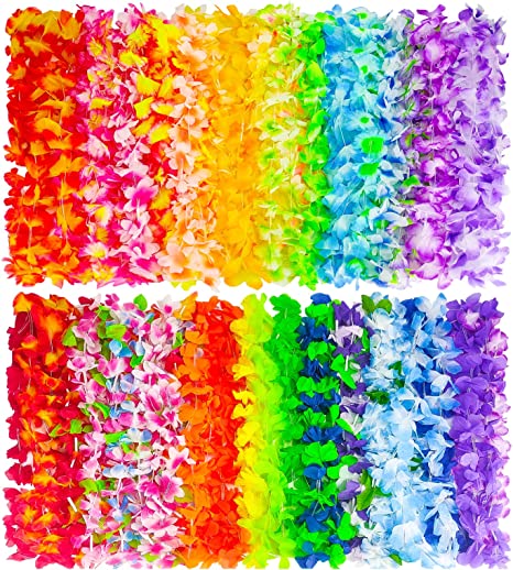 Tropical Hawaiian Leis Colorful Assortment - 50 pk Luau Party Lei Aloha Event decorations