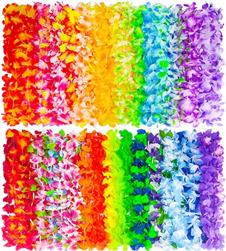 Tropical Hawaiian Leis Colorful Assortment - 50 pk Luau Party Lei Aloha Event decorations