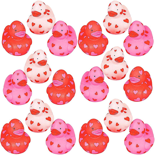 Mini Rubber Duckies with Hearts & Love- Pack of 24 Valentines Sweetheart Rubber Ducks