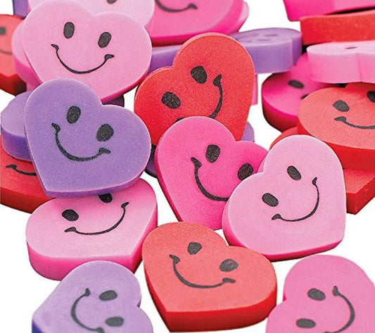 Smiley Face Heart Erasers - Valentine party favors - 144pcs